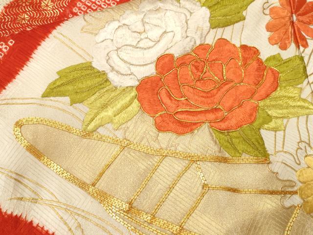 平和屋着物■豪華振袖　駒刺繍　舟　草花文　正絹　逸品　CABK3670ev
