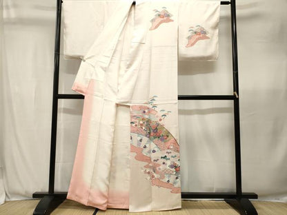 平和屋着物■訪問着　片輪車草花文　金彩　正絹　逸品　CABK3671ev