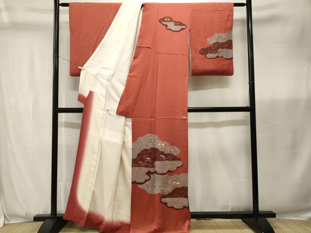 平和屋着物■訪問着　刺繍　絞り　貝合せ草花笹文　金彩　正絹　逸品　CABK3673ev