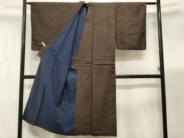 平和屋着物■男性　紬　格子柄　正絹　逸品　CABK3682ev