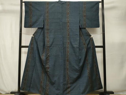 平和屋着物■上質な紬　幾何学間道　正絹　逸品　CABK3695ev
