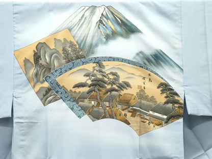 平和屋着物■男性　長襦袢　無双仕立て　富士山　地紙色紙風景文　金彩　正絹　逸品　CABK3697ev