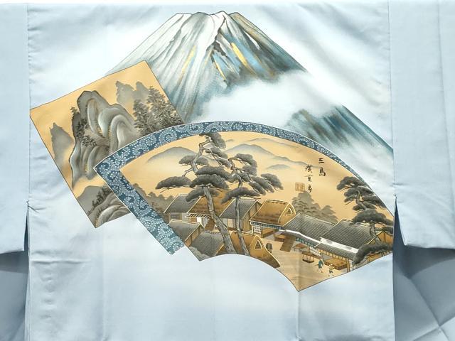 平和屋着物■男性　長襦袢　無双仕立て　富士山　地紙色紙風景文　金彩　正絹　逸品　CABK3697ev