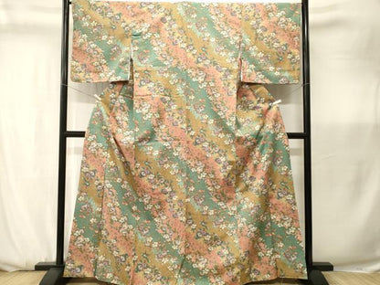 平和屋着物■小紋　斜線草花文　シルエット　洗える着物　CABK3700ev