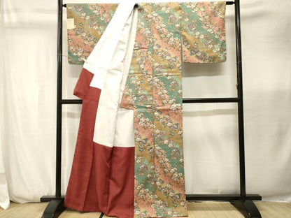 平和屋着物■小紋　斜線草花文　シルエット　洗える着物　CABK3700ev
