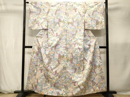 平和屋着物■上質な小紋　色紙重ね草花文　暈し染め　洗える着物　CABK3706ev