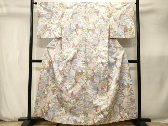 平和屋着物■上質な小紋　色紙重ね草花文　暈し染め　洗える着物　CABK3706ev