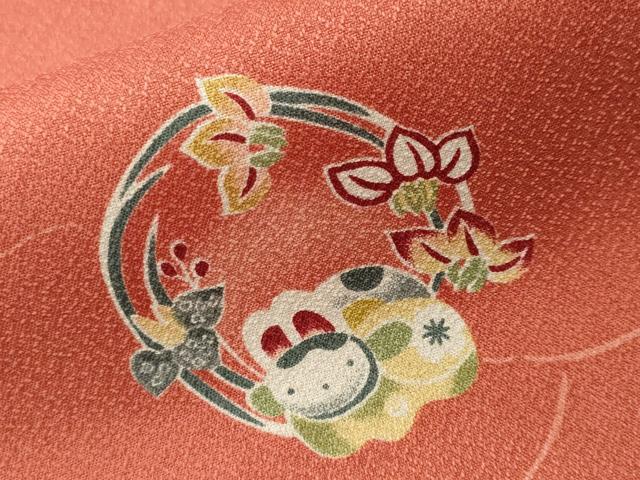平和屋着物■小紋　兎　草花文　洗える着物　CABK3709ev