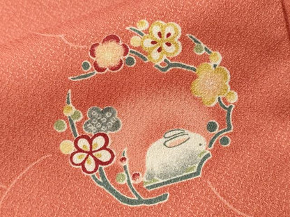 平和屋着物■小紋　兎　草花文　洗える着物　CABK3709ev
