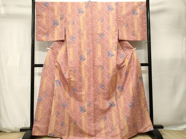 平和屋着物■小紋　色紙花唐草文　洗える着物　CABK3713ev