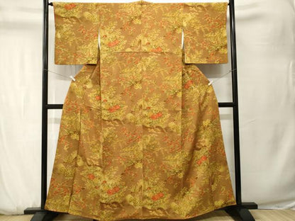 平和屋着物■上質な小紋　休み鳥草花文　暈し染め　鬼しぼ縮緬　正絹　逸品　CABK3730ev