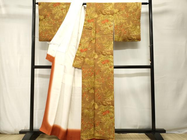 平和屋着物■上質な小紋　休み鳥草花文　暈し染め　鬼しぼ縮緬　正絹　逸品　CABK3730ev