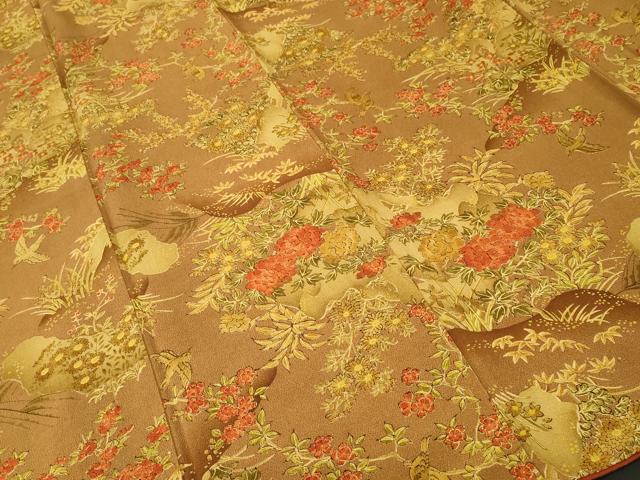 平和屋着物■上質な小紋　休み鳥草花文　暈し染め　鬼しぼ縮緬　正絹　逸品　CABK3730ev