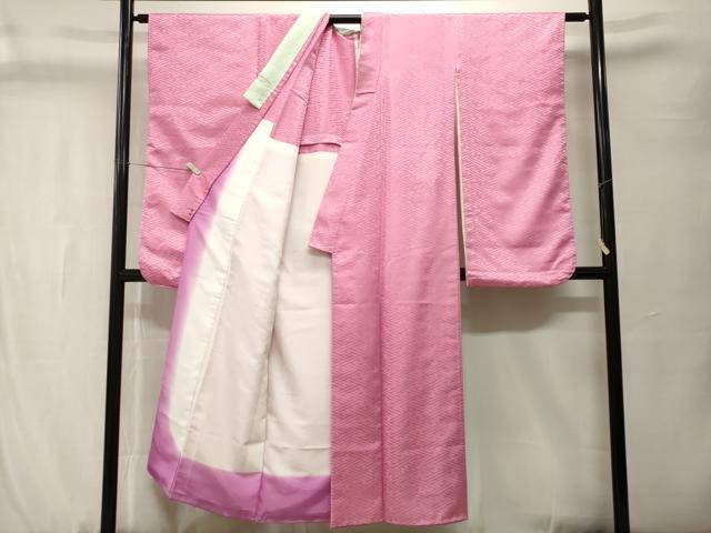 平和屋着物■小振袖　二尺袖　色無地　紗綾形文様　菖蒲色　胴抜き仕立て　洗える着物　CABK3734ev