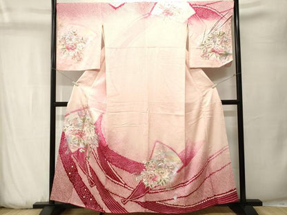平和屋着物■訪問着　駒刺繍　絞り　扇面鼓草花文　暈し染め　金銀彩　やまと誂製　正絹　逸品　CABK3737ev