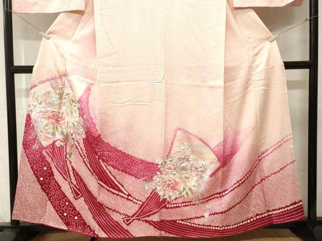 平和屋着物■訪問着　駒刺繍　絞り　扇面鼓草花文　暈し染め　金銀彩　やまと誂製　正絹　逸品　CABK3737ev