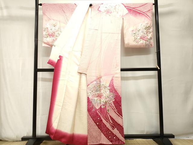 平和屋着物■訪問着　駒刺繍　絞り　扇面鼓草花文　暈し染め　金銀彩　やまと誂製　正絹　逸品　CABK3737ev