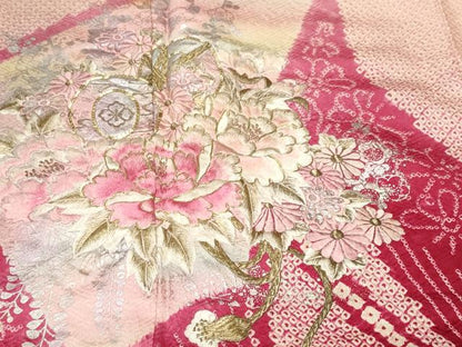 平和屋着物■訪問着　駒刺繍　絞り　扇面鼓草花文　暈し染め　金銀彩　やまと誂製　正絹　逸品　CABK3737ev