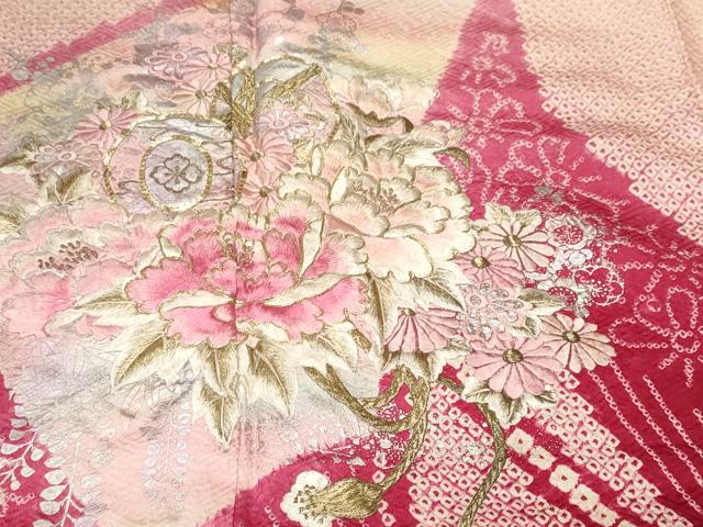 平和屋着物■訪問着　駒刺繍　絞り　扇面鼓草花文　暈し染め　金銀彩　やまと誂製　正絹　逸品　CABK3737ev