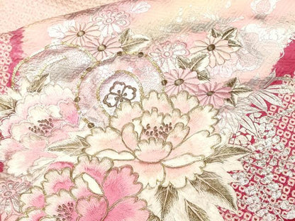 平和屋着物■訪問着　駒刺繍　絞り　扇面鼓草花文　暈し染め　金銀彩　やまと誂製　正絹　逸品　CABK3737ev