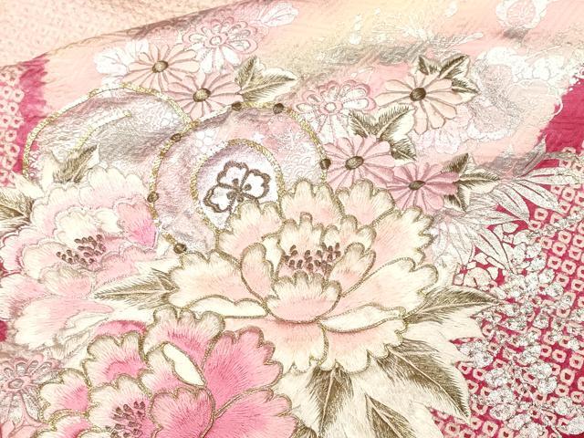 平和屋着物■訪問着　駒刺繍　絞り　扇面鼓草花文　暈し染め　金銀彩　やまと誂製　正絹　逸品　CABK3737ev