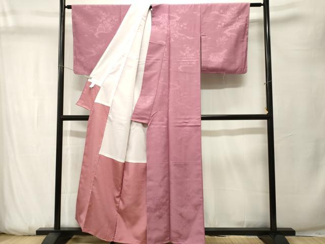 平和屋着物■色無地　雲取り花車文　薄紅梅色　洗える着物　CABK3753ev