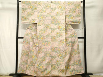 平和屋着物■上質な小紋　紬地　草花文　正絹　逸品　CABK3756ev