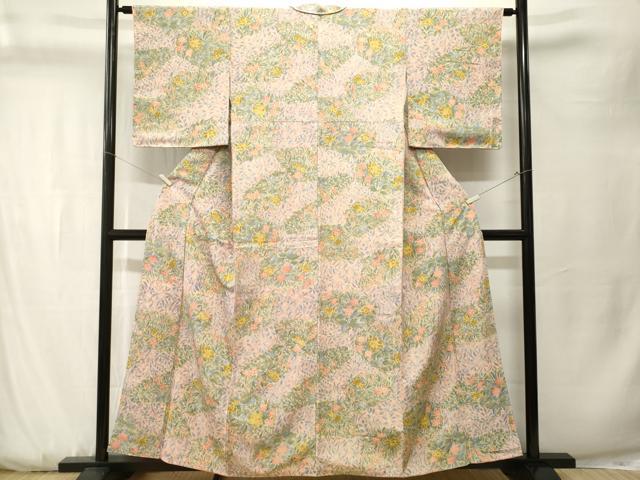 平和屋着物■上質な小紋　紬地　草花文　正絹　逸品　CABK3756ev