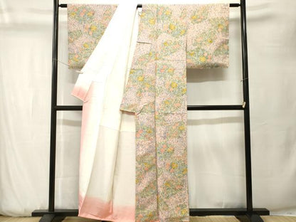 平和屋着物■上質な小紋　紬地　草花文　正絹　逸品　CABK3756ev