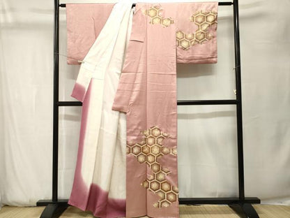 平和屋着物■訪問着　駒刺繍　亀甲文　金彩　正絹　逸品　CABK3757ev