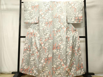 平和屋着物■上質な小紋　枝花文　たたき染め　正絹　逸品　CABK3759ev
