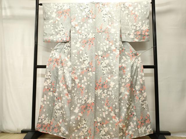 平和屋着物■上質な小紋　枝花文　たたき染め　正絹　逸品　CABK3759ev