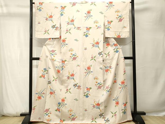 平和屋着物■上質な小紋　型染め　草花文　正絹　逸品　CABK3760ev