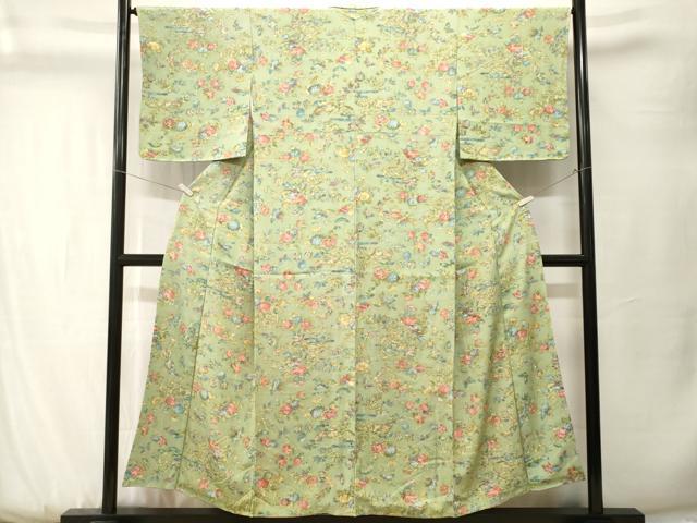 平和屋着物■上質な小紋　枝花蝶文　正絹　逸品　CABK3770ev