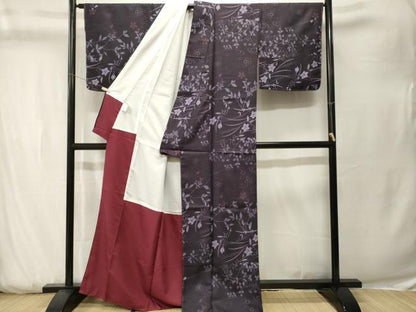 平和屋着物■小紋　流水枝花文　暈し染め　洗える着物　CABK3772ev