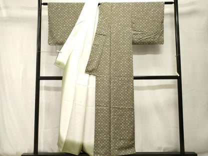 平和屋着物■上質な小紋　扇面花蝶文　正絹　逸品　CABK3781ev