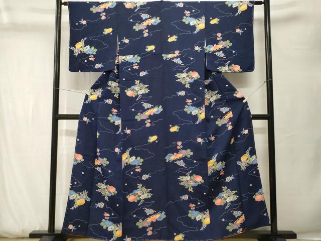 平和屋着物■上質な小紋　雲取り草花文　正絹　逸品　CABK3782ev