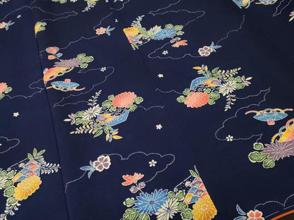平和屋着物■上質な小紋　雲取り草花文　正絹　逸品　CABK3782ev