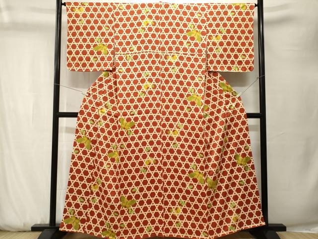 平和屋着物■上質な小紋　籠目舞蝶文　銀彩　正絹　逸品　CABK3784ev