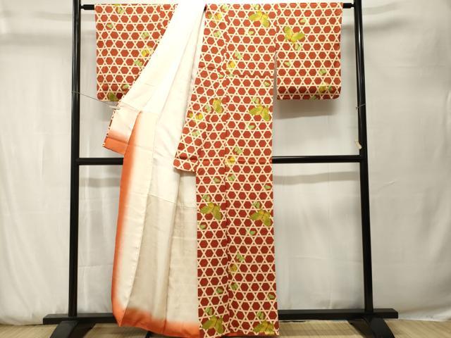 平和屋着物■上質な小紋　籠目舞蝶文　銀彩　正絹　逸品　CABK3784ev