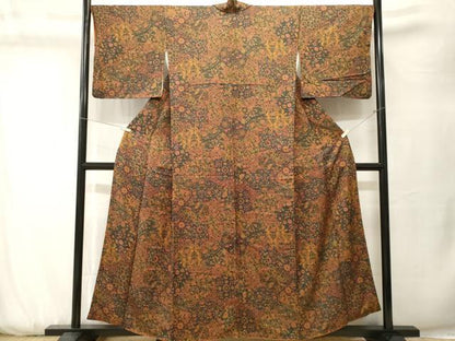 平和屋着物■上質な小紋　切嵌更紗花文　正絹　逸品　CABK3786ev
