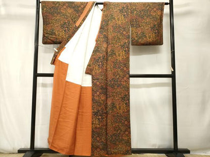 平和屋着物■上質な小紋　切嵌更紗花文　正絹　逸品　CABK3786ev