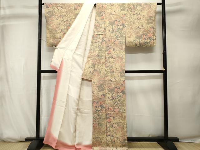 平和屋着物■上質な小紋　枝花文　花鳥文　金彩　正絹　逸品　CABK3792ev