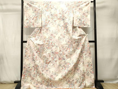 平和屋着物■上質な小紋　流水草花文　銀彩　正絹　逸品　CABK3795ev