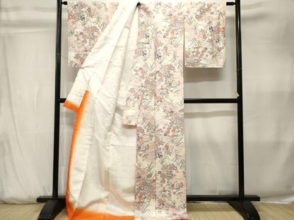 平和屋着物■上質な小紋　流水草花文　銀彩　正絹　逸品　CABK3795ev