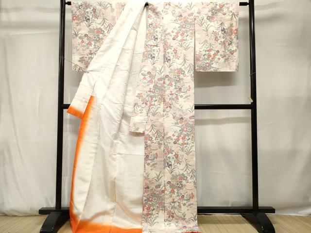 平和屋着物■上質な小紋　流水草花文　銀彩　正絹　逸品　CABK3795ev