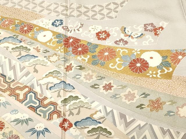 平和屋着物■十日町友禅作家　龍谷　色留袖　鬘帯宝尽し花蝶文　金彩　正絹　逸品　CABK3797ev