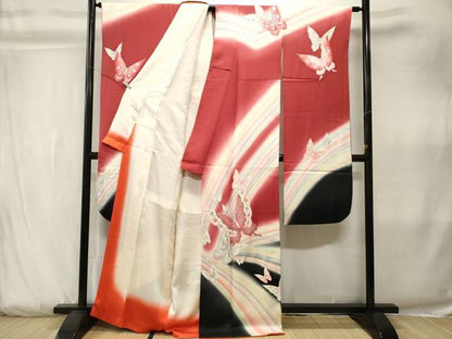 平和屋着物■豪華振袖　霞花蝶文　暈し染め　銀彩　正絹　逸品　CABK3803ev
