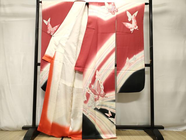 平和屋着物■豪華振袖　霞花蝶文　暈し染め　銀彩　正絹　逸品　CABK3803ev