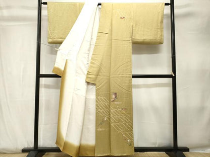 平和屋着物■訪問着　霞花蝶文　暈し染め　銀彩　正絹　逸品　CABK3804ev
